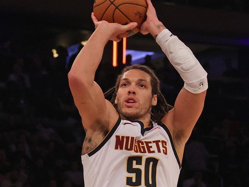 NEW YORK, NY - JANUARY 25: Aaron Gordon #50 of the Denver Nuggets shoots the ball during the game against the New York Knicks on January 25, 2024 at Madison Square Garden in New York City, New York.  NOTE TO USER: User expressly acknowledges and agrees that, by downloading and or using this photograph, User is consenting to the terms and conditions of the Getty Images License Agreement. Mandatory Copyright Notice: Copyright 2024 NBAE  (Photo by Nathaniel S. Butler/NBAE via Getty Images)