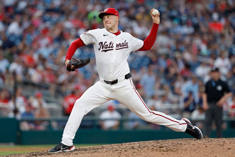 Jul 19, 2024; Washington, District of Columbia, USA; Washington Nationals starting pitcher Patrick Corbin (46) pitches against the Cincinnati Reds during the fifth inning at Nationals Park. Mandatory Credit: Geoff Burke-USA TODAY Sports