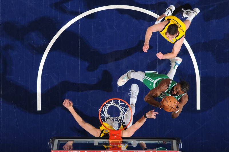 INDIANAPOLIS, IN - MAY 27: Jaylen Brown #7 of the Boston Celtics shoots the ball during the game against the Indiana Pacers during Game 4 of the Eastern Conference Finals of the 2024 NBA Playoffs on May 27, 2024 at Gainbridge Fieldhouse in Indianapolis, Indiana. NOTE TO USER: User expressly acknowledges and agrees that, by downloading and or using this Photograph, user is consenting to the terms and conditions of the Getty Images License Agreement. Mandatory Copyright Notice: Copyright 2024 NBAE (Photo by Ron Hoskins/NBAE via Getty Images)