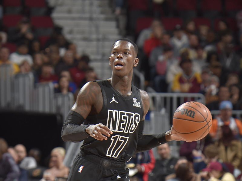 CLEVELAND, OH - NOVEMBER 9: Dennis Schroder #17 of the Brooklyn Nets looks on during the game against the Cleveland Cavaliers on November 9, 2024 at Rocket Mortgage FieldHouse in Cleveland, Ohio. NOTE TO USER: User expressly acknowledges and agrees that, by downloading and/or using this Photograph, user is consenting to the terms and conditions of the Getty Images License Agreement. Mandatory Copyright Notice: Copyright 2024 NBAE (Photo by David Liam Kyle/NBAE via Getty Images)