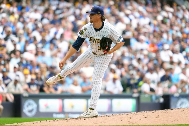Aug 24, 2025; Milwaukee, Wisconsin, USA;  Milwaukee Brewers pitcher Chad Patrick (39) throws a pitch during the second inning against the San Francisco Giants at American Family Field. Mandatory Credit: Jeff Hanisch-Imagn Images