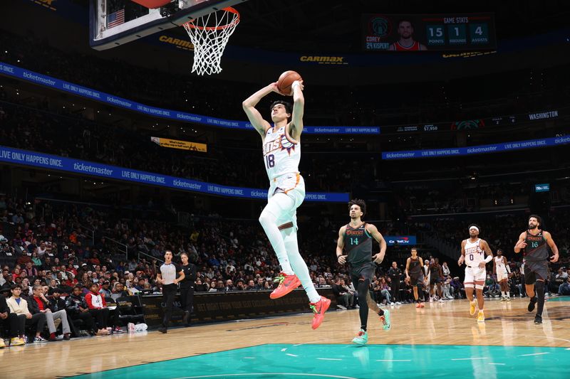 WASHINGTON, DC -? FEBRUARY 4: Yuta Watanabe #18 of the Phoenix Suns dunks the ball during the game against the Washington Wizards on February 4, 2024 at Capital One Arena in Washington, DC. NOTE TO USER: User expressly acknowledges and agrees that, by downloading and or using this Photograph, user is consenting to the terms and conditions of the Getty Images License Agreement. Mandatory Copyright Notice: Copyright 2024 NBAE (Photo by Stephen Gosling/NBAE via Getty Images)