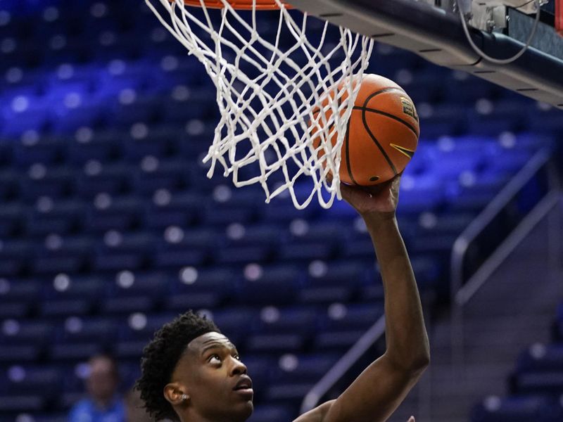 Feb 24, 2026; Provo, Utah, USA; BYU Cougars forward AJ Dybantsa (3) warms up prior to a game be the UCF Knights and the BYU Cougars at Marriott Center. Mandatory Credit: Aaron Baker-Imagn Images 