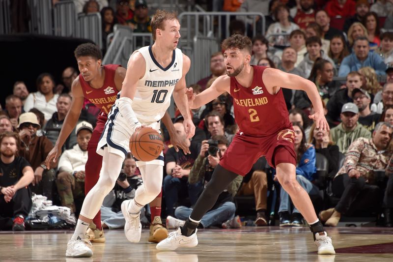 CLEVELAND, OH - FEBRUARY 23: Ty Jerome #2 of the Cleveland Cavaliers plays defense during the game against the Memphis Grizzlies on February 23 , 2025 at Rocket Arena in Cleveland, Ohio. NOTE TO USER: User expressly acknowledges and agrees that, by downloading and/or using this Photograph, user is consenting to the terms and conditions of the Getty Images License Agreement. Mandatory Copyright Notice: Copyright 2025 NBAE (Photo by David Liam Kyle/NBAE via Getty Images)