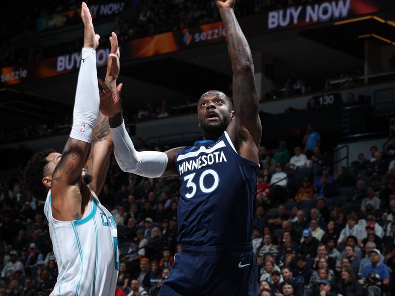 MINNEAPOLIS, MN -  NOVEMBER 4: Julius Randle #30 of the Minnesota Timberwolves drives to the basket during the game against the Charlotte Hornets on November 4, 2024 at Target Center in Minneapolis, Minnesota. NOTE TO USER: User expressly acknowledges and agrees that, by downloading and or using this Photograph, user is consenting to the terms and conditions of the Getty Images License Agreement. Mandatory Copyright Notice: Copyright 2024 NBAE (Photo by David Sherman/NBAE via Getty Images)