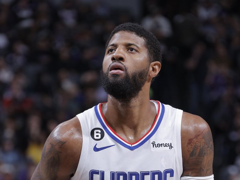 SACRAMENTO, CA - MARCH 3: Paul George #13 of the LA Clippers prepares to shoot a free throw during the game against the Sacramento Kings on March 3, 2023 at Golden 1 Center in Sacramento, California. NOTE TO USER: User expressly acknowledges and agrees that, by downloading and or using this Photograph, user is consenting to the terms and conditions of the Getty Images License Agreement. Mandatory Copyright Notice: Copyright 2023 NBAE (Photo by Rocky Widner/NBAE via Getty Images)