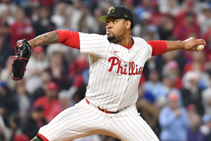 May 19, 2024; Philadelphia, Pennsylvania, USA; Philadelphia Phillies pitcher Gregory Soto (30) throws a pitch during the tenth inning against the Washington Nationals at Citizens Bank Park. Mandatory Credit: Eric Hartline-USA TODAY Sports