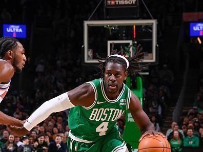 BOSTON, MA - DECEMBER 8: Jrue Holiday #4 of the Boston Celtics goes to the basket during the game on December 8, 2023 at the TD Garden in Boston, Massachusetts. NOTE TO USER: User expressly acknowledges and agrees that, by downloading and or using this photograph, User is consenting to the terms and conditions of the Getty Images License Agreement. Mandatory Copyright Notice: Copyright 2023 NBAE  (Photo by Brian Babineau/NBAE via Getty Images)