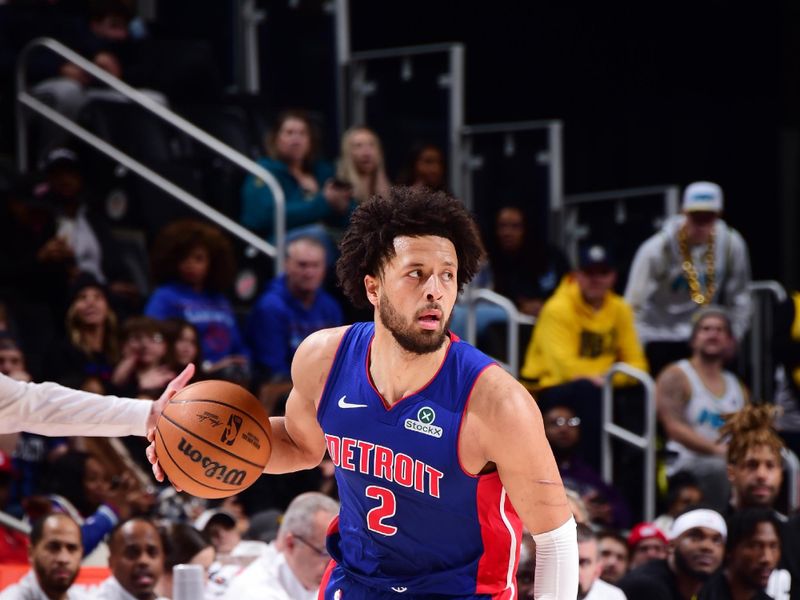 DETROIT, MI - JANUARY 16: Cade Cunningham #2 of the Detroit Pistons looks to pass the ball during the game against the Indiana Pacers on January 16, 2025 at Little Caesars Arena in Detroit, Michigan. NOTE TO USER: User expressly acknowledges and agrees that, by downloading and/or using this photograph, User is consenting to the terms and conditions of the Getty Images License Agreement. Mandatory Copyright Notice: Copyright 2025 NBAE (Photo by Chris Schwegler/NBAE via Getty Images)