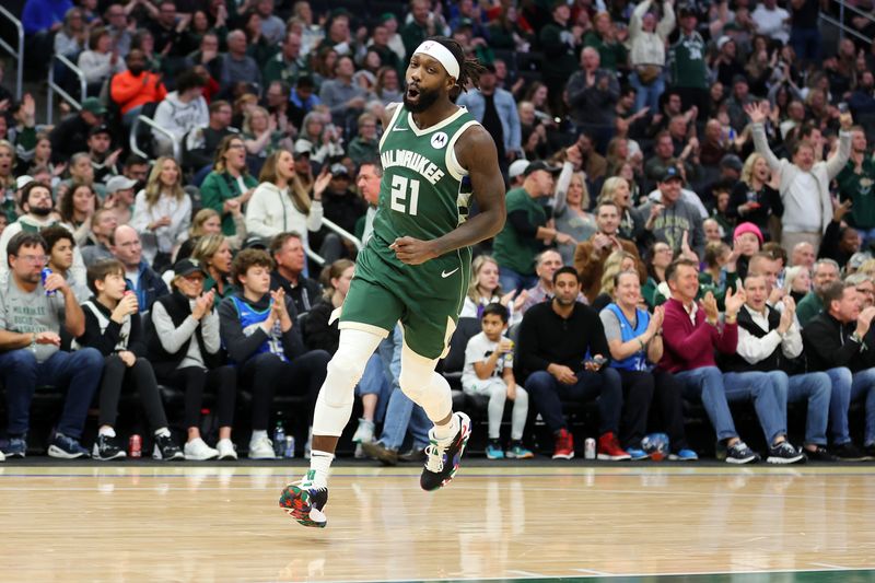 MILWAUKEE, WISCONSIN - FEBRUARY 09: Patrick Beverley #22 of the Milwaukee Bucks reacts to a three point shot during the first half of a game against the Charlotte Hornets at Fiserv Forum on February 09, 2024 in Milwaukee, Wisconsin. NOTE TO USER: User expressly acknowledges and agrees that, by downloading and or using this photograph, User is consenting to the terms and conditions of the Getty Images License Agreement. (Photo by Stacy Revere/Getty Images)