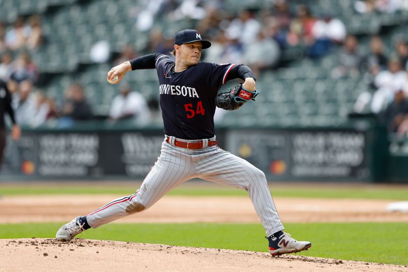 Sep 17, 2023; Chicago, Illinois, USA; Minnesota Twins starting pitcher Sonny Gray (54) delivers a pitch against the Chicago White Sox during the first inning at Guaranteed Rate Field. Mandatory Credit: Kamil Krzaczynski-USA TODAY Sports