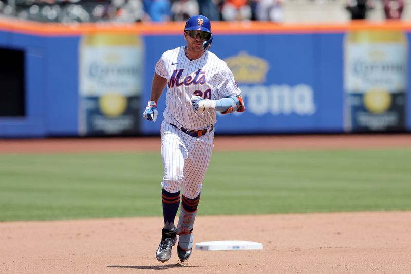 May 18, 2023; New York City, New York, USA; New York Mets first baseman Pete Alonso (20) rounds the bases after hitting a solo home run against the Tampa Bay Rays during the fourth inning at Citi Field. Mandatory Credit: Brad Penner-USA TODAY Sports