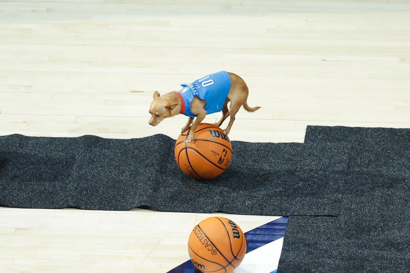 OKLAHOMA CITY, OK - JUNE 8: Christian and Scooby preform during halftime of the Oklahoma City Thunder and the Indiana Pacers  during Game Two of the 2025 NBA Finals on June 8, 2025 at Paycom Center in Oklahoma City, Oklahoma. NOTE TO USER: User expressly acknowledges and agrees that, by downloading and or using this photograph, User is consenting to the terms and conditions of the Getty Images License Agreement. Mandatory Copyright Notice: Copyright 2025 NBAE (Photo by Logan Riely /NBAE via Getty Images)