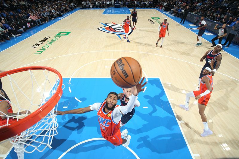 OKLAHOMA CITY, OK - NOVEMBER 11: Isaiah Joe #11 of the Oklahoma City Thunder goes up for the rebound during the game against the LA Clippers on November 11, 2024 at Paycom Center in Oklahoma City, Oklahoma. NOTE TO USER: User expressly acknowledges and agrees that, by downloading and or using this photograph, User is consenting to the terms and conditions of the Getty Images License Agreement. Mandatory Copyright Notice: Copyright 2024 NBAE (Photo by Nathaniel S. Butler/NBAE via Getty Images)