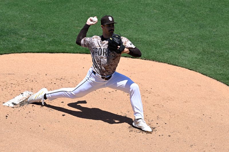 Jul 7, 2024; San Diego, California, USA; San Diego Padres starting pitcher Dylan Cease (84) pitches against the Arizona Diamondbacks during the first inning at Petco Park. Mandatory Credit: Orlando Ramirez-USA TODAY Sports