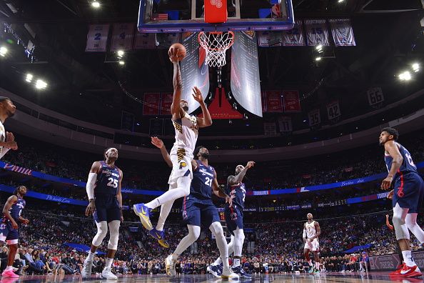 PHILADELPHIA, PA - NOVEMBER 14: Myles Turner #33 of the Indiana Pacers drives to the basket during the game against the Philadelphia 76ers during the In-Season Tournament on November 14, 2023 at the Wells Fargo Center in Philadelphia, Pennsylvania NOTE TO USER: User expressly acknowledges and agrees that, by downloading and/or using this Photograph, user is consenting to the terms and conditions of the Getty Images License Agreement. Mandatory Copyright Notice: Copyright 2023 NBAE (Photo by Jesse D. Garrabrant/NBAE via Getty Images)