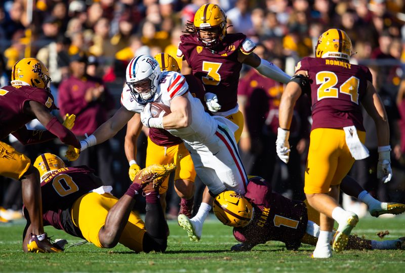 Nov 25, 2023; Tempe, Arizona, USA; Arizona Wildcats tight end Tanner McLachlan (84) against the Arizona State Sun Devils in the first half of the Territorial Cup at Mountain America Stadium. Mandatory Credit: Mark J. Rebilas-USA TODAY Sports