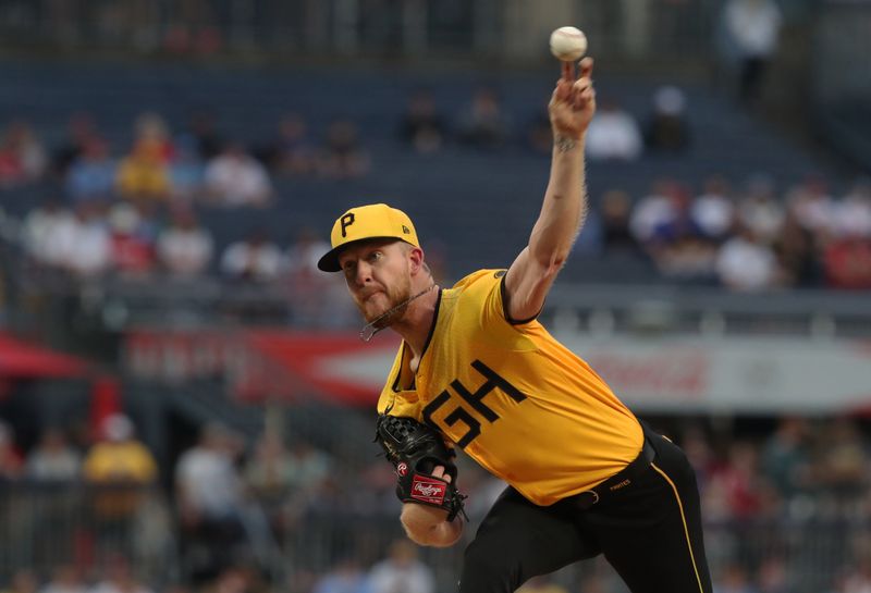 Jun 6, 2025; Pittsburgh, Pennsylvania, USA;  Pittsburgh Pirates starting pitcher Bailey Falter (6) delivers a pitch against the Philadelphia Phillies during the first inning at PNC Park. Mandatory Credit: Charles LeClaire-Imagn Images