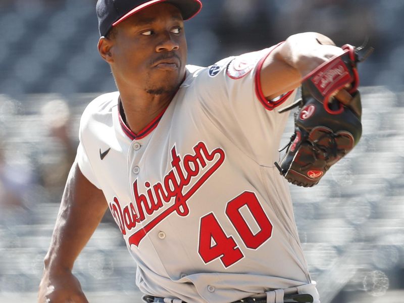 Sep 14, 2023; Pittsburgh, Pennsylvania, USA;  Washington Nationals starting pitcher Josiah Gray (40)  pitches against the Pittsburgh Pirates during the first inning at PNC Park. Mandatory Credit: Charles LeClaire-USA TODAY Sports