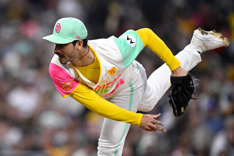 Jun 21, 2024; San Diego, California, USA; San Diego Padres starting pitcher Dylan Cease (84) pitches against the Milwaukee Brewers during the fifth inning at Petco Park. Mandatory Credit: Orlando Ramirez-USA TODAY Sports