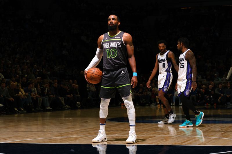 MINNEAPOLIS, MN -  MARCH 1: Mike Conley #10 of the Minnesota Timberwolves prepares to shoot a free throw during the game against the Sacramento Kings on March 1, 2024 at Target Center in Minneapolis, Minnesota. NOTE TO USER: User expressly acknowledges and agrees that, by downloading and or using this Photograph, user is consenting to the terms and conditions of the Getty Images License Agreement. Mandatory Copyright Notice: Copyright 2024 NBAE (Photo by David Sherman/NBAE via Getty Images)