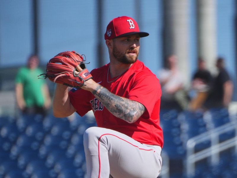 Feb 28, 2024; West Palm Beach, Florida, USA;  Boston Red Sox relief pitcher Cody Scroggins (78) pitches against the Washington Nationals in the fifth inning at The Ballpark of the Palm Beaches. Mandatory Credit: Jim Rassol-USA TODAY Sports