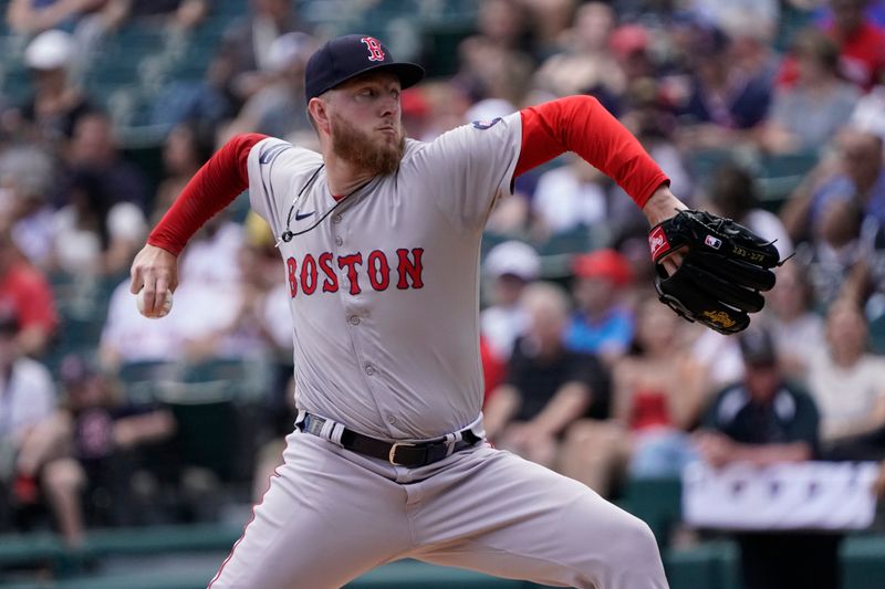 Jun 9, 2024; Chicago, Illinois, USA; Boston Red Sox pitcher Zack Kelly (76) throws the ball against the Chicago White Sox during the first inning at Guaranteed Rate Field. Mandatory Credit: David Banks-USA TODAY Sports