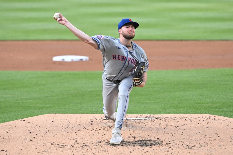 Jul 3, 2024; Washington, District of Columbia, USA; New York Mets starting pitcher Christian Scott (45) throws a pitch against the Washington Nationals during the during the second inning at Nationals Park. Mandatory Credit: Rafael Suanes-USA TODAY Sports