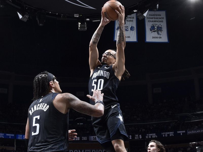 ORLANDO, FL - JANUARY 4: Cole Anthony #50 of the Orlando Magic grabs the rebound against the Oklahoma City Thunder on January 4, 2023 at Amway Center in Orlando, Florida. NOTE TO USER: User expressly acknowledges and agrees that, by downloading and or using this photograph, User is consenting to the terms and conditions of the Getty Images License Agreement. Mandatory Copyright Notice: Copyright 2023 NBAE (Photo by Fernando Medina/NBAE via Getty Images)