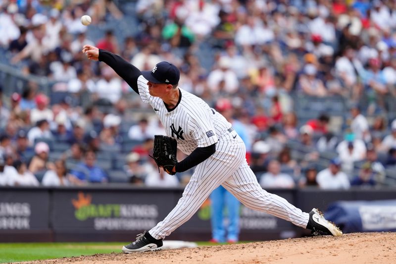 Aug 31, 2024; Bronx, New York, USA; New York Yankees pitcher Mark Leiter Jr. (38) delivers a pitch against the St. Louis Cardinals during the sixth inning at Yankee Stadium. Mandatory Credit: Gregory Fisher-USA TODAY Sports