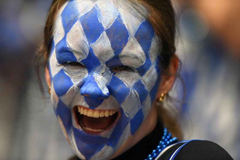 Mar 9, 2024; Durham, North Carolina, USA; A Duke Blue Devils fan reacts during the first half at Cameron Indoor Stadium. Mandatory Credit: Rob Kinnan-USA TODAY Sports