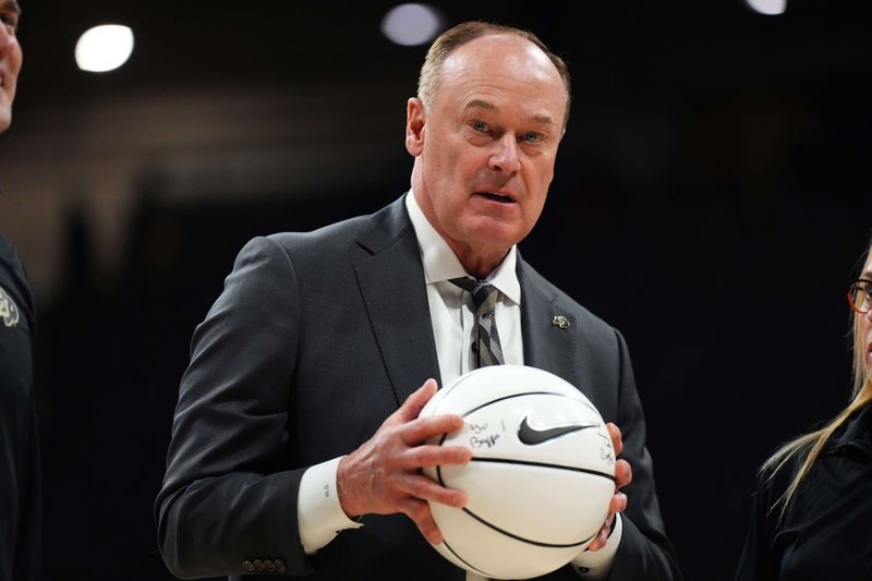 Feb 8, 2024; Boulder, Colorado, USA; Colorado Buffaloes athletic director Rick George during the first half against the Arizona State Sun Devils at the CU Events Center. Mandatory Credit: Ron Chenoy-USA TODAY Sports