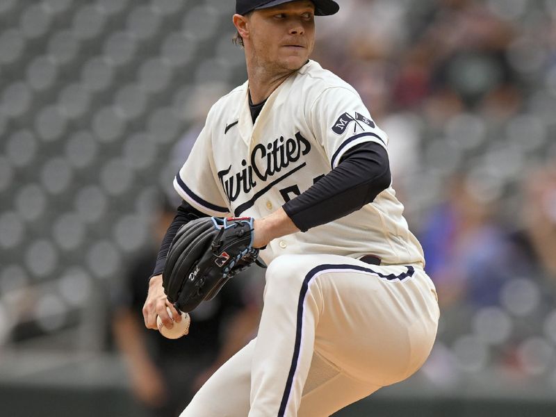 Sep 28, 2023; Minneapolis, Minnesota, USA; Minnesota Twins pitcher Sonny Gray (54) delivers a pitch against the Oakland Athletics during the first inning at Target Field. Mandatory Credit: Nick Wosika-USA TODAY Sports