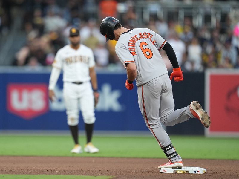 Aug 16, 2023; San Diego, California, USA;  Baltimore Orioles first baseman Ryan Mountcastle (6) runs the bases after hitting a solo home run against the San Diego Padres during the sixth inning at Petco Park. Mandatory Credit: Ray Acevedo-USA TODAY Sports