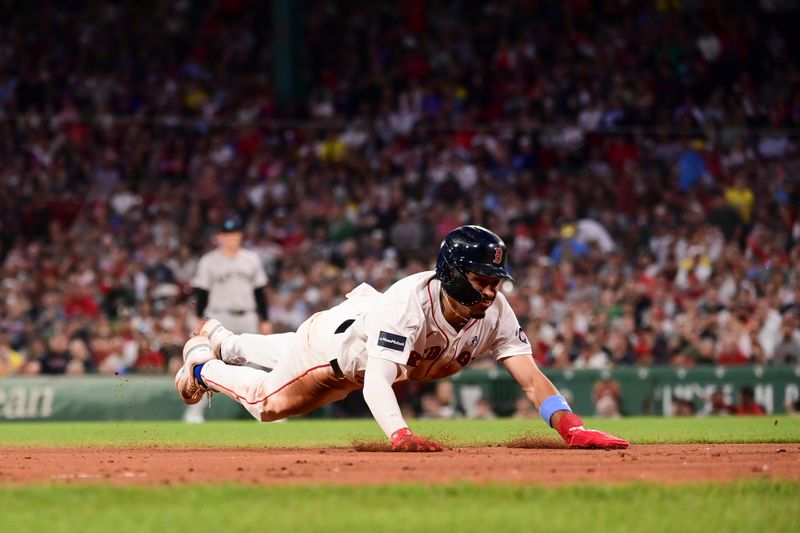 Jun 16, 2024; Boston, Massachusetts, USA; Boston Red Sox shortstop David Hamilton (70) steals third base against the New York Yankees during the fifth inning at Fenway Park. Mandatory Credit: Eric Canha-USA TODAY Sports