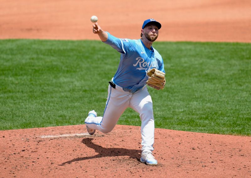 Jun 13, 2024; Kansas City, Missouri, USA; Kansas City Royals starting pitcher Alec Marsh (48) pitches during the second inning against the New York Yankees at Kauffman Stadium. Mandatory Credit: Jay Biggerstaff-USA TODAY Sports