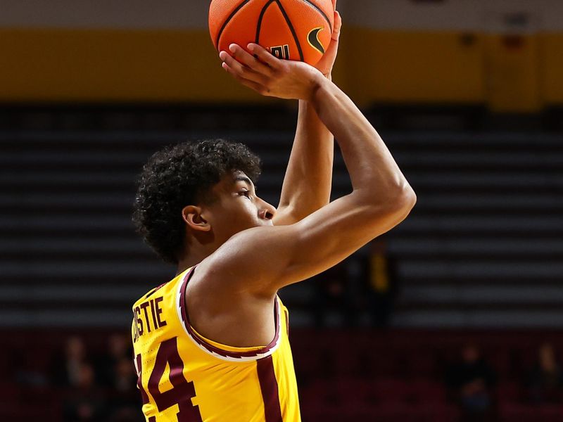 Dec 12, 2023; Minneapolis, Minnesota, USA; Minnesota Golden Gophers guard Cam Christie (24) shoots against the IUPUI Jaguars during the first half at Williams Arena. Mandatory Credit: Matt Krohn-USA TODAY Sports