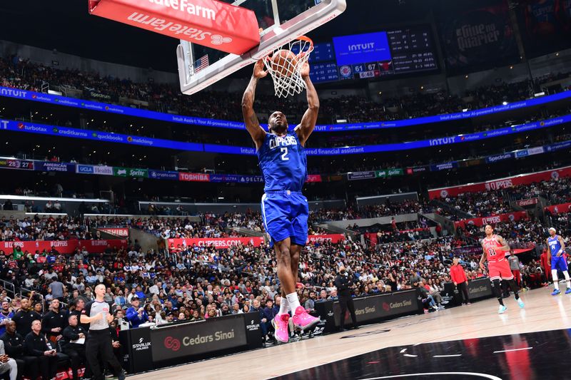 LOS ANGELES, CA - MARCH 9: Kawhi Leonard #2 of the LA Clippers dunks the ball during the game against the Chicago Bulls on March 9, 2024 at Crypto.Com Arena in Los Angeles, California. NOTE TO USER: User expressly acknowledges and agrees that, by downloading and/or using this Photograph, user is consenting to the terms and conditions of the Getty Images License Agreement. Mandatory Copyright Notice: Copyright 2024 NBAE (Photo by Adam Pantozzi/NBAE via Getty Images)