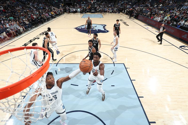 MEMPHIS, TN - February 26:  GG Jackson #45 of the Memphis Grizzlies grabs a rebound during the game against the Brooklyn Nets on February 26, 2024 at FedExForum in Memphis, Tennessee. NOTE TO USER: User expressly acknowledges and agrees that, by downloading and or using this photograph, User is consenting to the terms and conditions of the Getty Images License Agreement. Mandatory Copyright Notice: Copyright 2024 NBAE (Photo by Joe Murphy/NBAE via Getty Images)