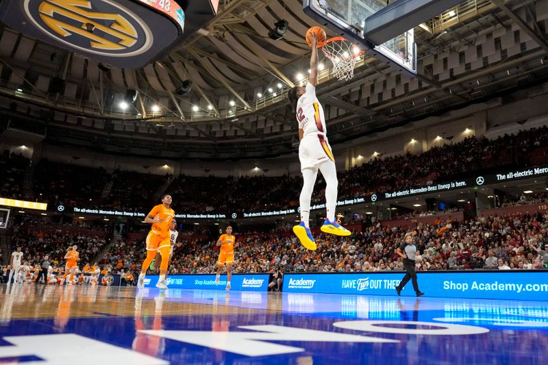 Mar 9, 2024; Greensville, SC, USA; South Carolina Gamecocks guard MiLaysia Fulwiley (12) goes up for a fast break basket against the Tennessee Lady Vols during the second half at Bon Secours Wellness Arena. Mandatory Credit: Jim Dedmon-USA TODAY Sports