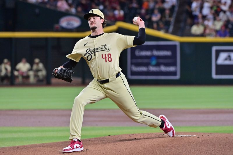 Jun 4, 2024; Phoenix, Arizona, USA;  Arizona Diamondbacks pitcher Blake Walston (48) throws in the first inning against the San Francisco Giants at Chase Field. Mandatory Credit: Matt Kartozian-USA TODAY Sports