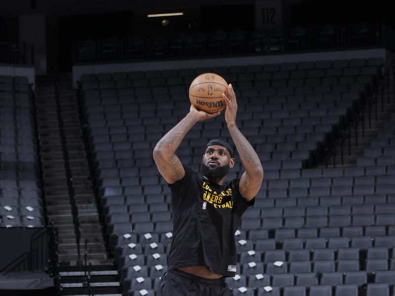 SACRAMENTO, CA - MARCH 13:  LeBron James #23 of the Los Angeles Lakers warms up before the game against the Sacramento Kings on March 13, 2024 at Golden 1 Center in Sacramento, California. NOTE TO USER: User expressly acknowledges and agrees that, by downloading and or using this Photograph, user is consenting to the terms and conditions of the Getty Images License Agreement. Mandatory Copyright Notice: Copyright 2024 NBAE (Photo by Rocky Widner/NBAE via Getty Images)