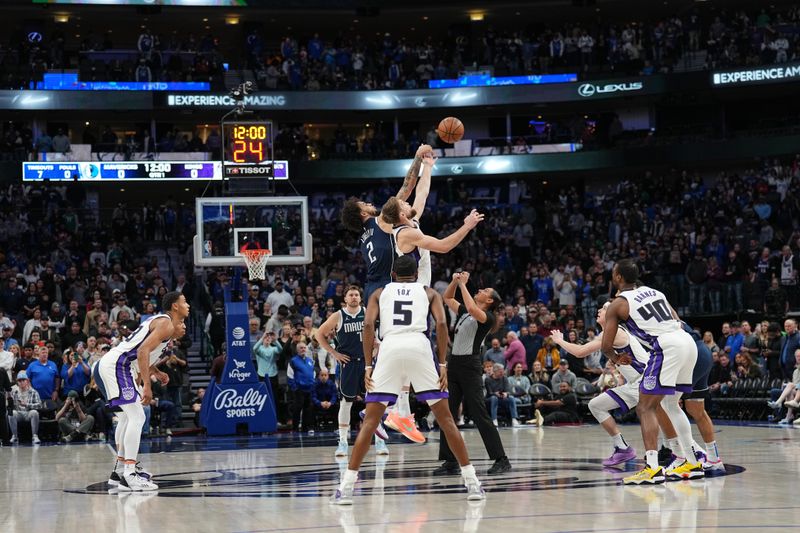 DALLAS, TX - JANUARY 27:Opening tip-off between Domantas Sabonis #10 of the Sacramento Kings & Dereck Lively II #2 of the Dallas Mavericks on January 27, 2024 at the American Airlines Center in Dallas, Texas. NOTE TO USER: User expressly acknowledges and agrees that, by downloading and or using this photograph, User is consenting to the terms and conditions of the Getty Images License Agreement. Mandatory Copyright Notice: Copyright 2024 NBAE (Photo by Glenn James/NBAE via Getty Images)