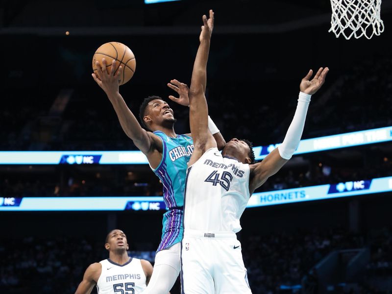 CHARLOTTE, NC - FEBRUARY 10:  Brandon Miller #24 of the Charlotte Hornets goes to the basket during the game on February 10, 2024 at Spectrum Center in Charlotte, North Carolina. NOTE TO USER: User expressly acknowledges and agrees that, by downloading and or using this photograph, User is consenting to the terms and conditions of the Getty Images License Agreement.  Mandatory Copyright Notice:  Copyright 2024 NBAE (Photo by Brock Williams-Smith/NBAE via Getty Images)