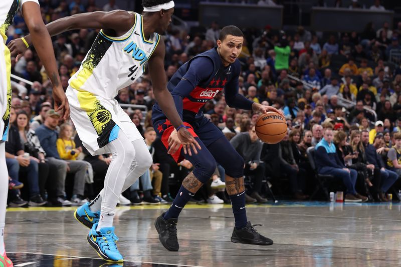 INDIANAPOLIS, IN - NOVEMBER 24: Kyle Kuzma #33 of the Washington Wizards dribbles the ball during the game against the Indiana Pacers on November 24, 2024 at Gainbridge Fieldhouse in Indianapolis, Indiana. NOTE TO USER: User expressly acknowledges and agrees that, by downloading and or using this Photograph, user is consenting to the terms and conditions of the Getty Images License Agreement. Mandatory Copyright Notice: Copyright 2024 NBAE (Photo by Pepper Robinson/NBAE via Getty Images)