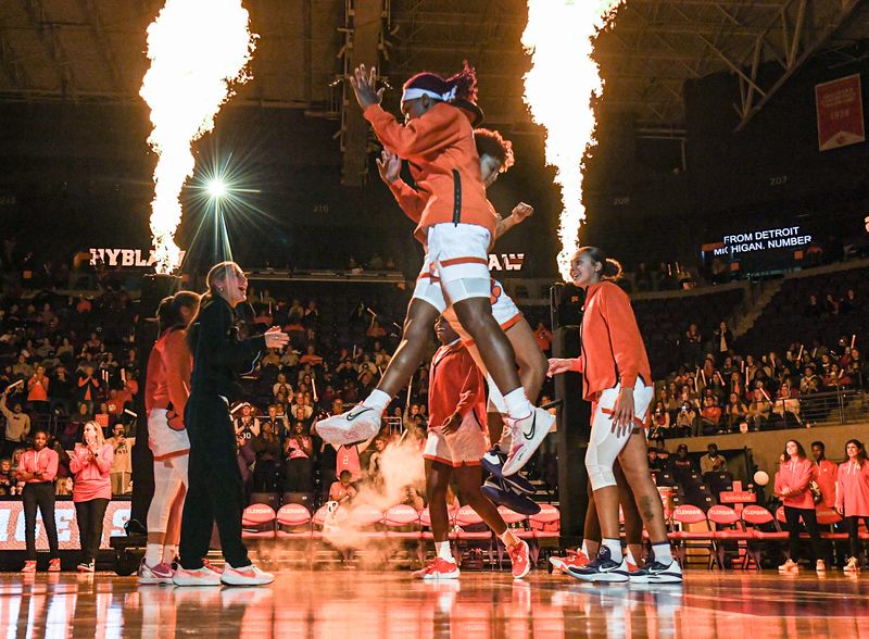 Nov 17, 2022; Clemson, South Carolina, USA; Clemson freshman guard Ruby Whitehorn (22) leaps as she is introduced before tipoff with South Carolina Gamecocks at Littlejohn Coliseum. Mandatory Credit: Ken Ruinard-USA TODAY Sports