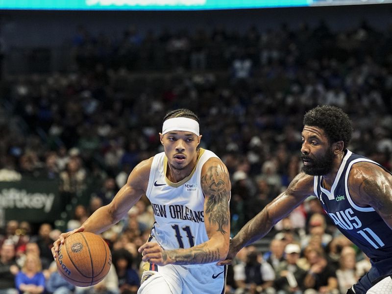 DALLAS, TX - November 19: Brandon Boston Jr. #11 of the New Orleans Pelicans dribbles the ball during the NBA Cup game against the Dallas Mavericks on November 19, 2024 at American Airlines Center in Dallas, Texas. NOTE TO USER: User expressly acknowledges and agrees that, by downloading and or using this photograph, User is consenting to the terms and conditions of the Getty Images License Agreement. Mandatory Copyright Notice: Copyright 2024 NBAE (Photo by Glenn James/NBAE via Getty Images)