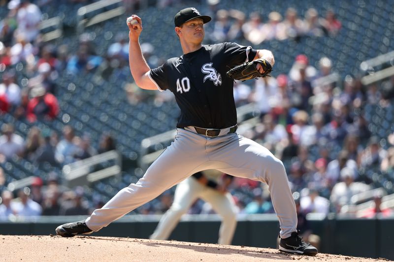 Apr 25, 2024; Minneapolis, Minnesota, USA; Chicago White Sox starting pitcher Michael Soroka (40) delivers a pitch against the Minnesota Twins during the first inning at Target Field. Mandatory Credit: Matt Krohn-USA TODAY Sports