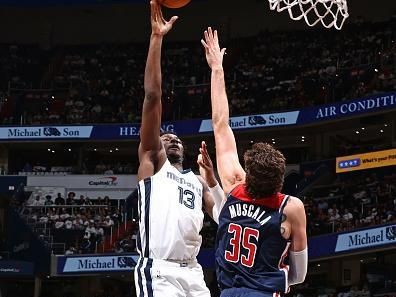 WASHINGTON, DC -? OCTOBER 28: Jaren Jackson Jr. #13 of the Memphis Grizzlies shoots the ball during the game against the Washington Wizards on October 28, 2023 at Capital One Arena in Washington, DC. NOTE TO USER: User expressly acknowledges and agrees that, by downloading and or using this Photograph, user is consenting to the terms and conditions of the Getty Images License Agreement. Mandatory Copyright Notice: Copyright 2023 NBAE (Photo by Kenny Giarla/NBAE via Getty Images)