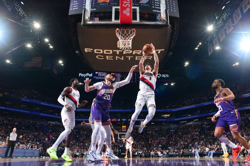 PHOENIX, AZ - NOVEMBER 2: Deni Avdija #8 of the Portland Trail Blazers drives to the basket during the game against the Phoenix Suns on November 2, 2024 at Footprint Center in Phoenix, Arizona. NOTE TO USER: User expressly acknowledges and agrees that, by downloading and or using this photograph, user is consenting to the terms and conditions of the Getty Images License Agreement. Mandatory Copyright Notice: Copyright 2024 NBAE (Photo by Kate Frese/NBAE via Getty Images)
